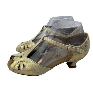 Diamant T-Strap Dance Shoes Girls Youth 3.5 Gold Metallic Leather Tango Salsa